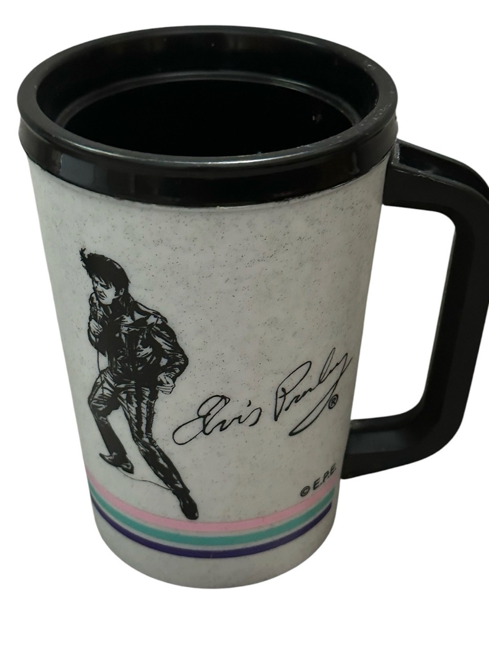Elvis Presley vintage White Travel plastic Mug with Black Handle